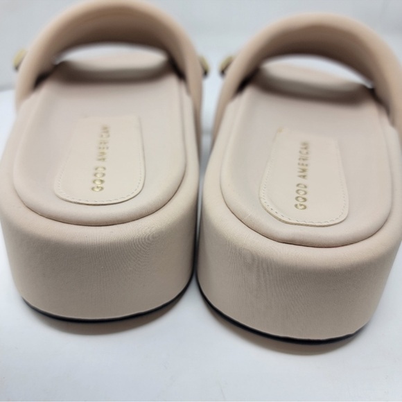 Good American Platform Chunky Gold Chain Beige Nude Slides Sandals Resort Beachy - Picture 5 of 8